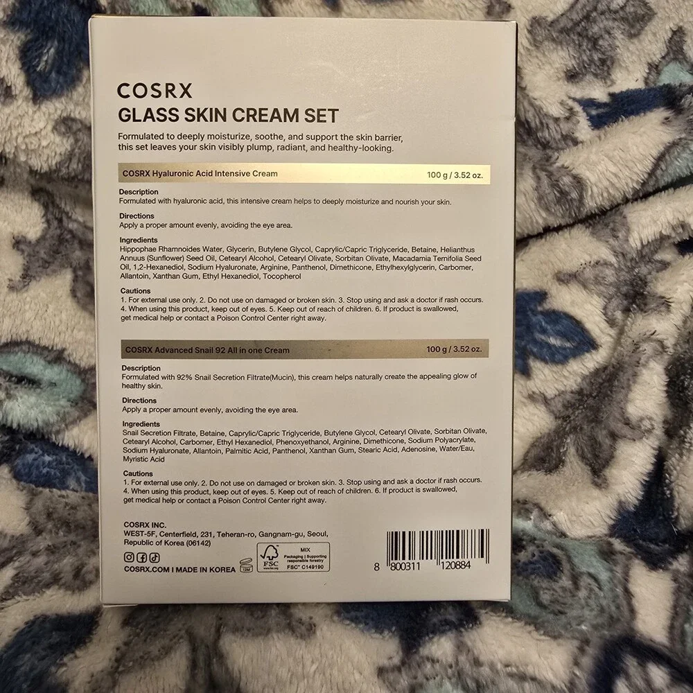 COSRX Glass Skin Full Size Cream Set - Snail 92 & Hyaluronic Acid NEW SEALED